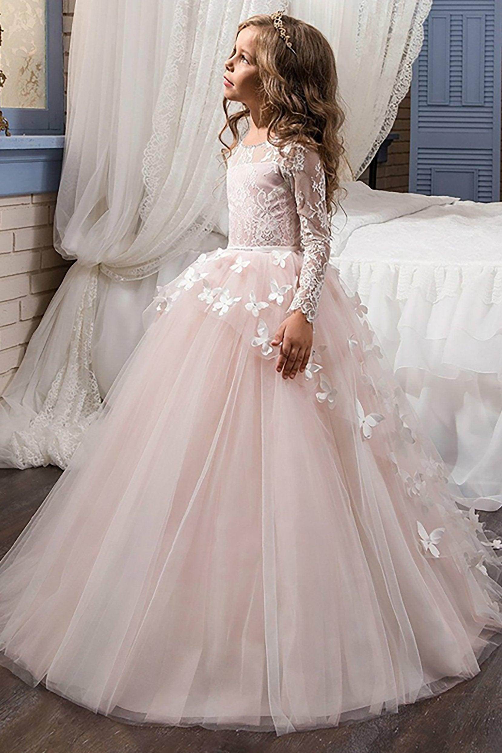Ball Gown Floor Length Tulle Lace Flower Girl Dress CF0304 - COCOMELODY